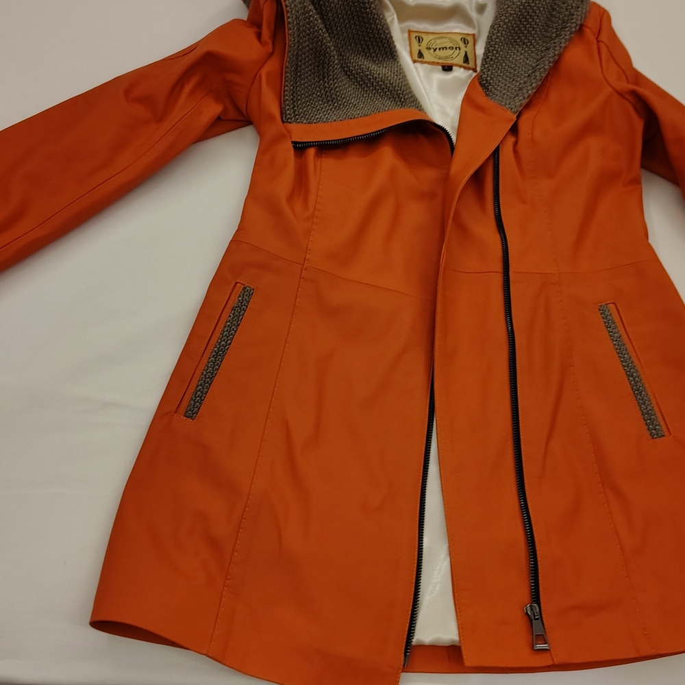 Elegant Orange Trench Coat with Zipper Accents
